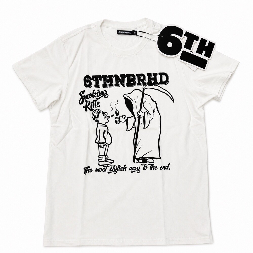 6TH NBRHD Smoking Kills Grim Reaper Graphic T-Shirt White Small NWT